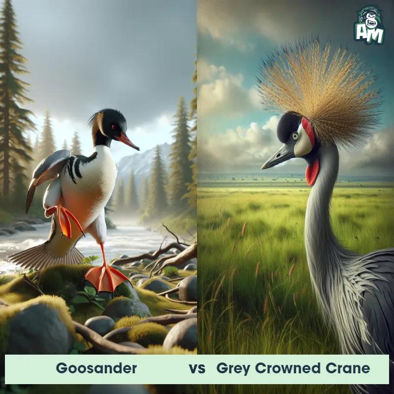 Goosander vs Grey Crowned Crane - Animal Matchup