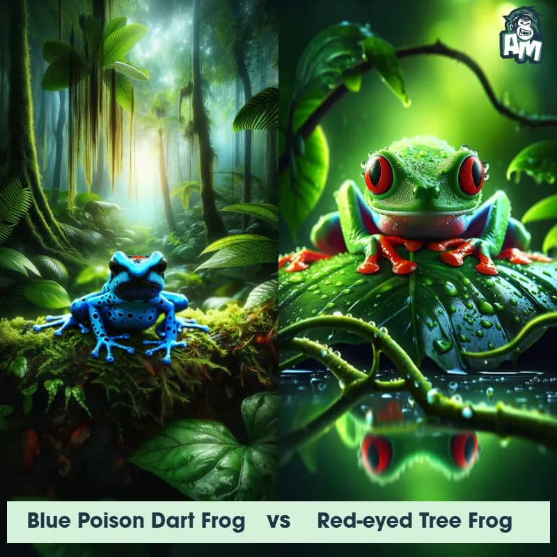 Blue Poison Dart Frog vs Red-Eyed Tree Frog - Animal Matchup Blue Poison Dart Frog vs Red-Eyed Tree Frog - Animal Matchup
