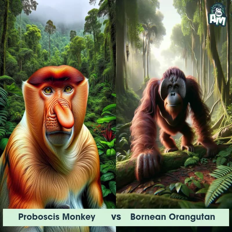 Proboscis Monkey vs Bornean Orangutan - Animal Matchup Proboscis Monkey vs Bornean Orangutan - Animal Matchup