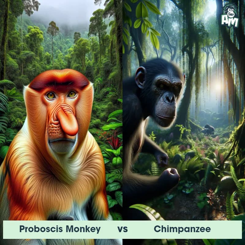 Proboscis Monkey vs Chimpanzee - Animal Matchup Proboscis Monkey vs Chimpanzee - Animal Matchup