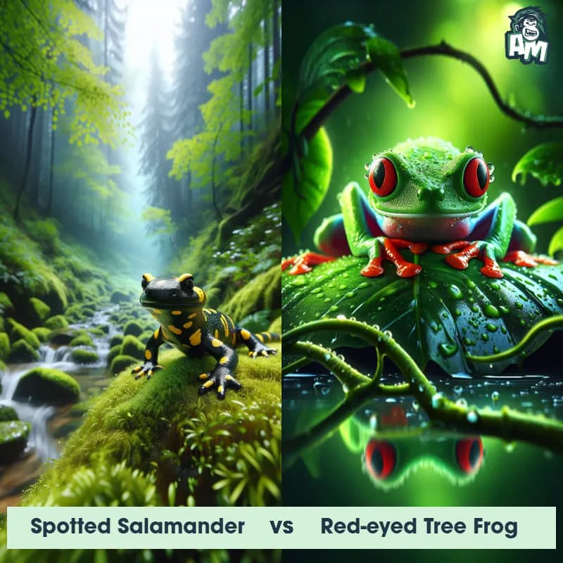 Spotted Salamander vs Red-Eyed Tree Frog - Animal Matchup Spotted Salamander vs Red-Eyed Tree Frog - Animal Matchup